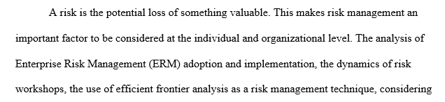 Managerial Risk analysis