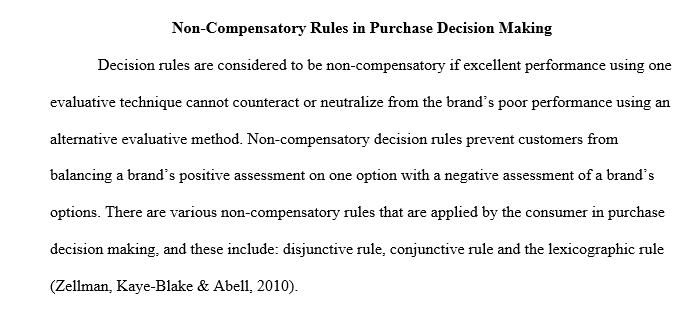 Non compensatory rules used in purchase decision-making