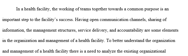 Organization and Management of a Health Facility