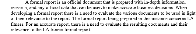 Reading report for formal report