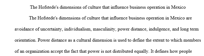 The Hofstede's dimensions of culture 