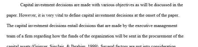 Capital investment decisions