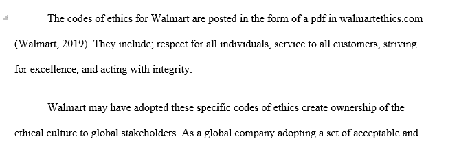 Code of ethics of a particular business