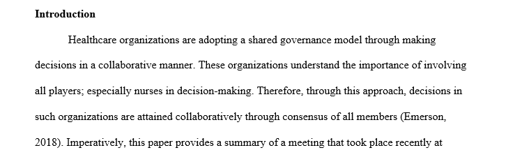 Collaborative decision making through shared governance