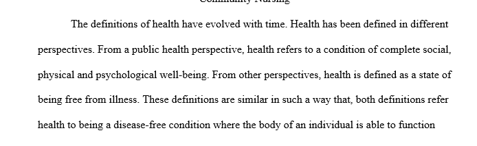 Compare and contrast definitions of health from a public health