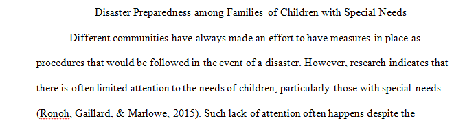 Disaster Preparedness among Families of Children with Special Needs