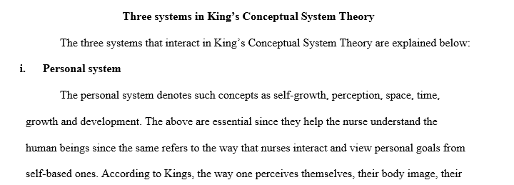 Discuss and explain King’s Conceptual System Theory