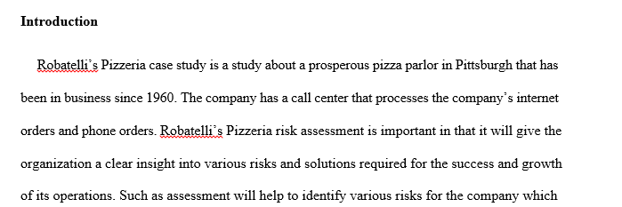 Enterprise-wide risk assessment for Robatelli's Pizzeria