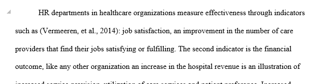 HR department of a healthcare organization measure
