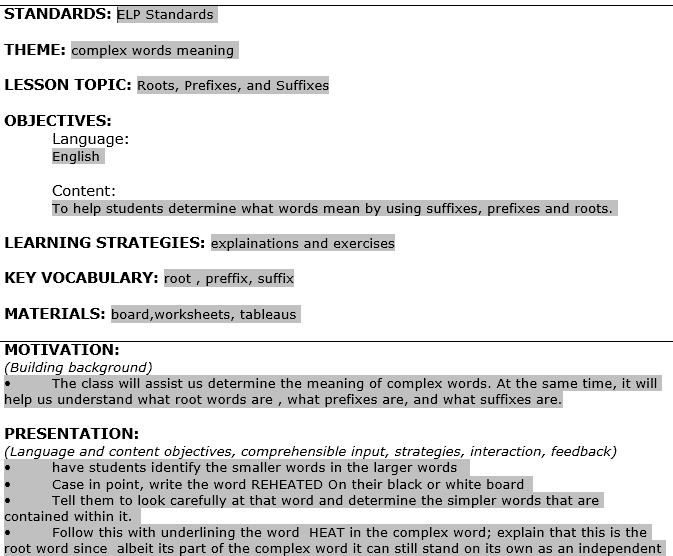 SIOP lesson plan