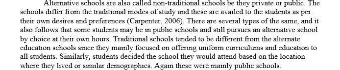 Summarize a definition of alternative education schools