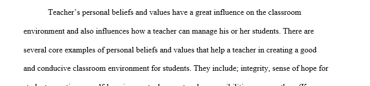 Teacher’s personal beliefs and values