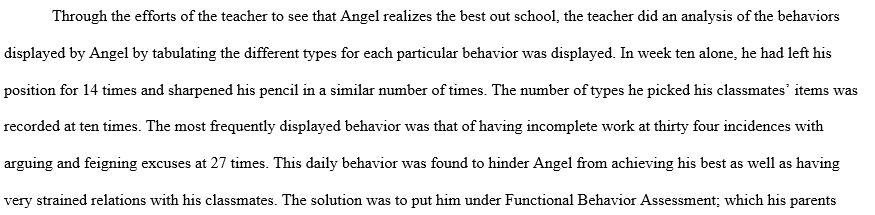 Create a behavior intervention plan for Angel
