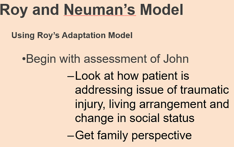 Describe the influence of Roy’s Theory in guiding the nurse’s actions