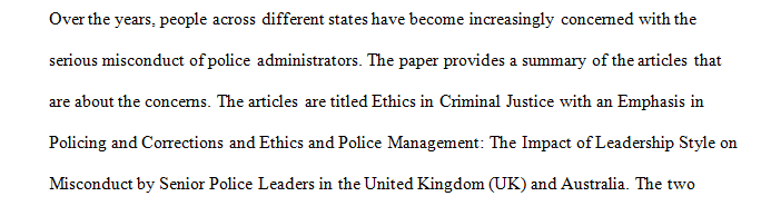 ETHICS IN CRIMINAL JUSTICE AND POLICE MANAGMENT