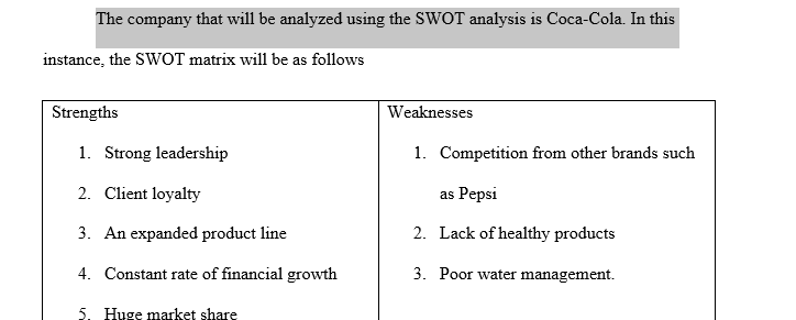 Select a company and perform a SWOT analysis
