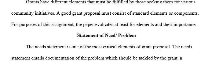 The different elements that are commonly found in grant proposals