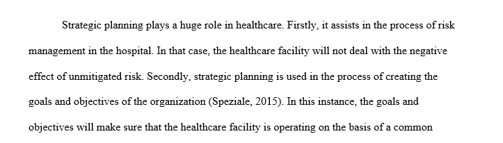 The purpose of strategic planning in a health care environment