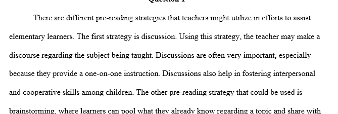 Describe at least two pre-reading and two post-reading strategies