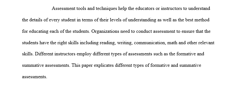Describe four different types of both formative and summative assessments