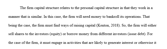 How does a firm’s capital structure relate to your personal capital structure