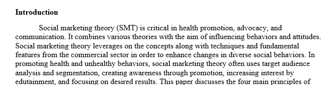 Identify and describe the four main principles of the social marketing theory