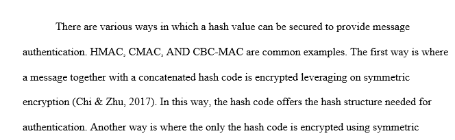 In what ways can a hash value be secured so as to provide message authentication