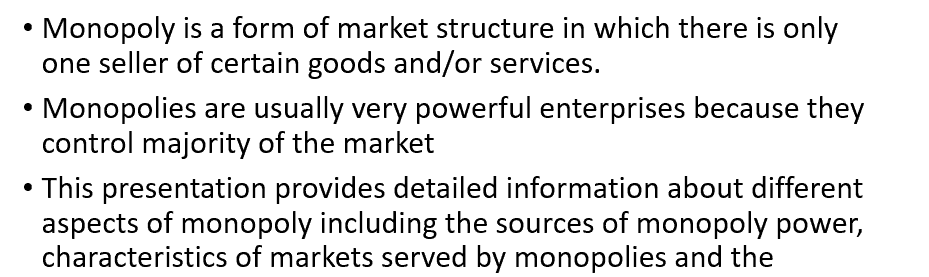 Powerpoint presentation on Monopoly and Market Power