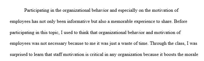 Write a two page reflection on organizational behavior