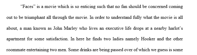 A 300 words entry paper about the movie Faces
