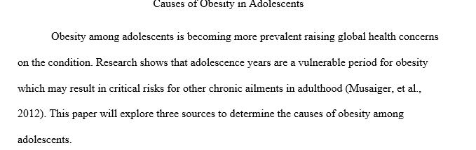 Causes of Obesity in Adolescence