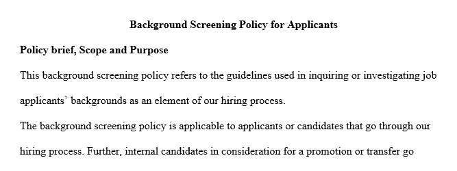 Create a policy for Background Screening for applicants.