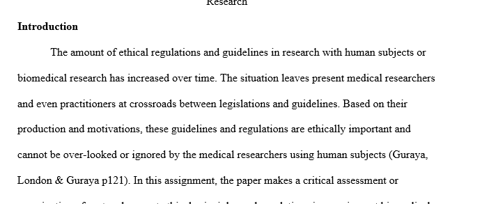 Critical examination of past and present ethical guidelines and regulations on biomedical research