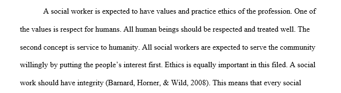 Define the concepts of Social Work values and ethics of the profession
