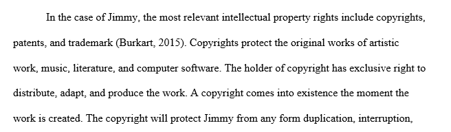 Discuss three types of intellectual property that apply to Jimmy