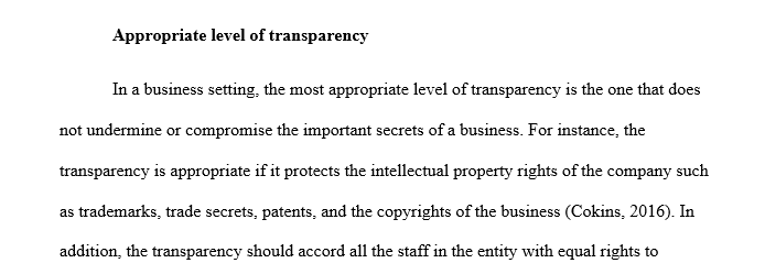 Evaluation of the appropriate use of transparency in an organization