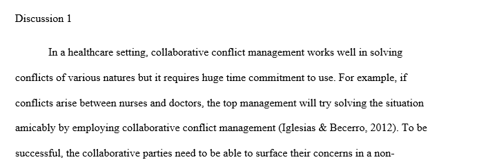 Give an example of a situation where collaborative conflict management