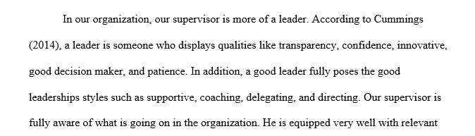 How would you describe your supervisor’s personality and leadership traits