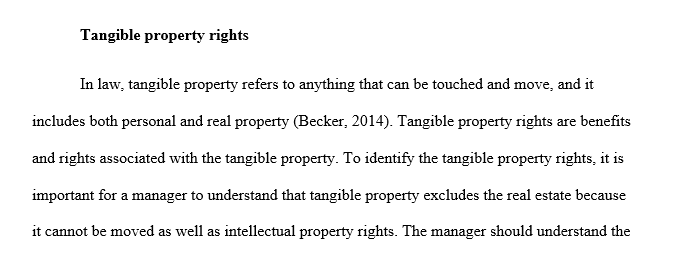Prepare an analysis of the property rights; risks and benefits