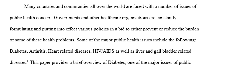 Select a current public health problem and describe the significance of the problem in terms of its epidemiology