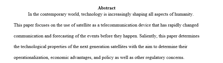Topic - Next Generation Satellites:Indicators of exceptional performance