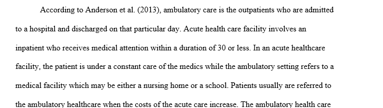 What is the difference between an ambulatory care and an acute care facility