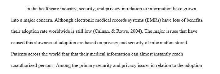 What privacy and security issues are hindering the adoption of EMR systems