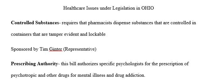 Compile a list of five (5) healthcare issues that are currently under legislation
