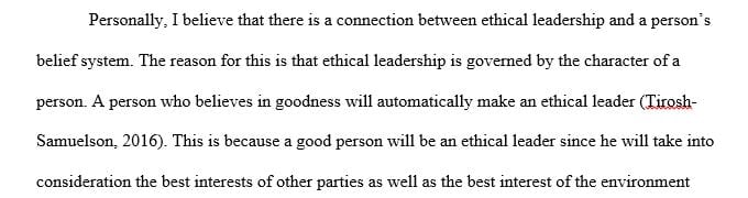 Connection between ethical leadership and a person’s belief system