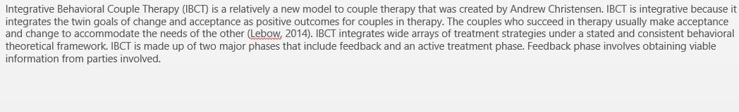 Research two evidence-based or integrative models of couples or family therapy