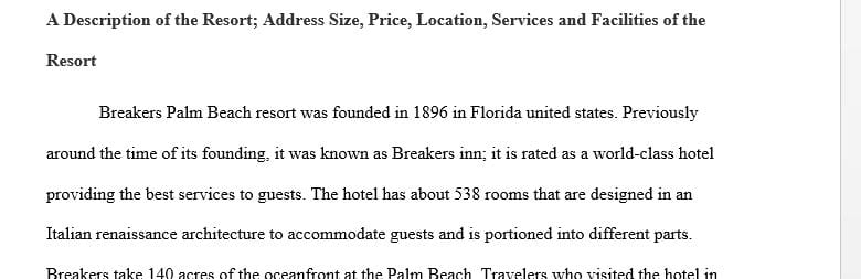 A description of the resort in 3-4 paragraphs on the hotel is The Breakers- Palm Beach