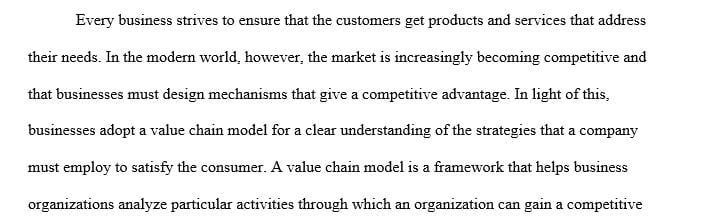 Applying at least four of the elements in the Contemporary Value Chain Model