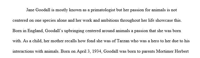Biography about Jane Goodall