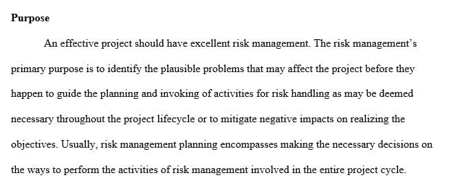 Create a risk management plan based on the case study and scenario